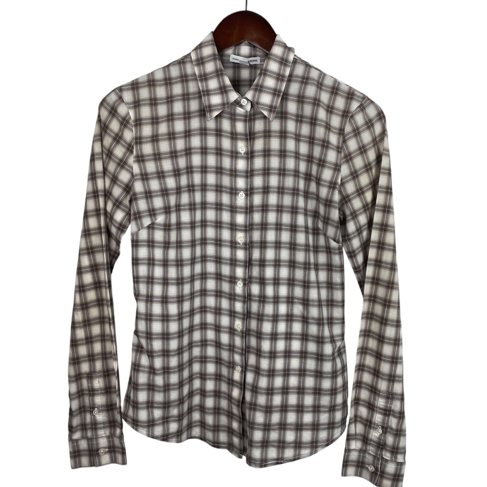 Standard James Perse | Cream Brown Plaid Button Tomboy Shirt